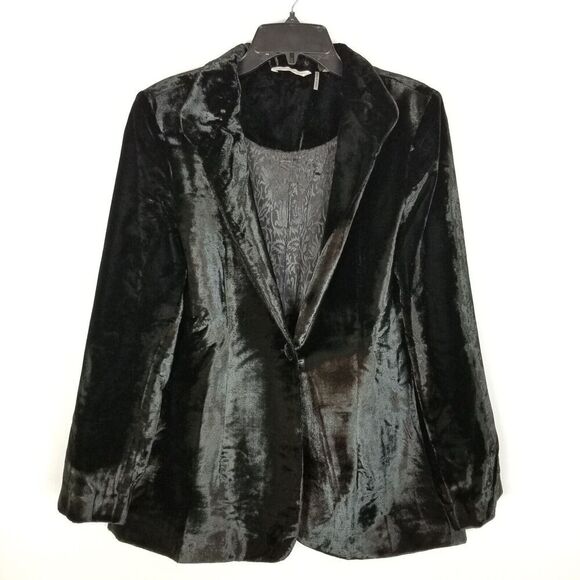 Soft Surroundings Women's Black Starlet Velvet Embellished Blazer Sz M Black - Picture 2 of 10